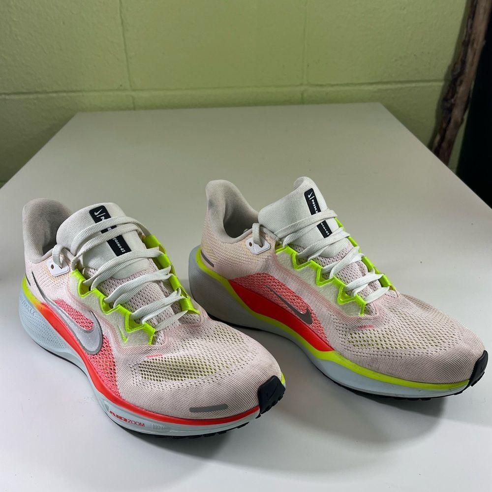 Nike Women's Sneakers - Cream and Neon Red with Lime Accents Pegasus 41